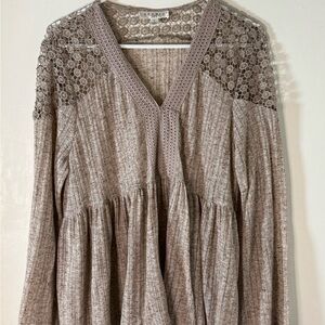 Studio Taupe Lace Yoke Knit Dress